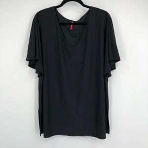 Ruby Ribbon Womens XXL Solid Black Top Short Kimono Sleeves with Slits Cape